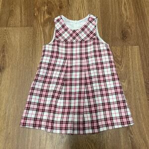 Janie & Jack Baby Girls Pink White Plaid Pleated Sleeveless Dress Size 12-18M